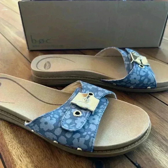 Dr Scholl’s blue flower Sz 7 flip flop sandals slides - Picture 2 of 5